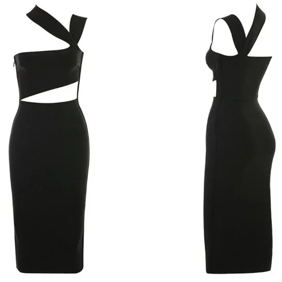 HOUSE OF CB 'Aina' Black Cut Out Bandage Midi Dress NWOT - Picture 6 of 9